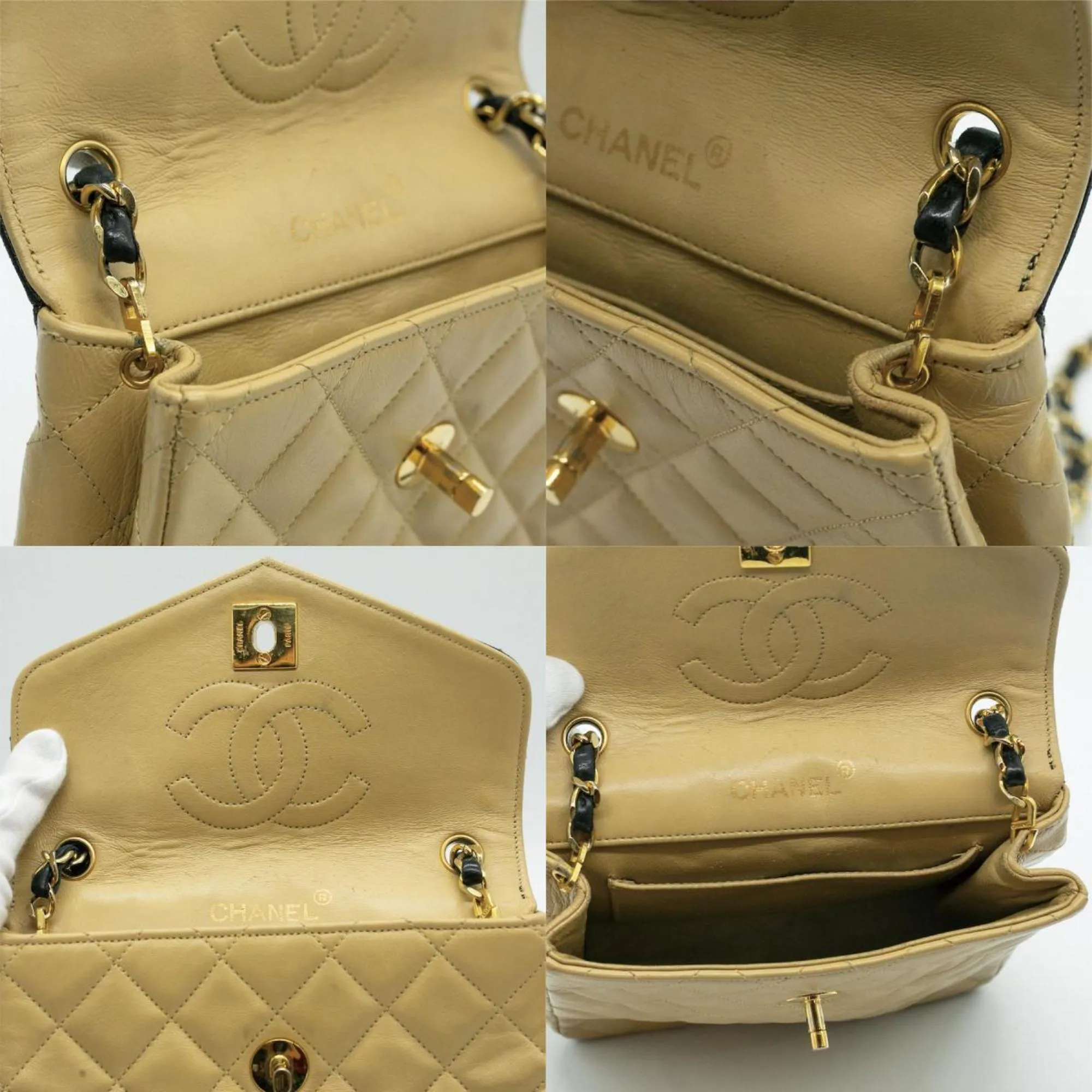 CHANEL Shoulder Bag Matelasse Leather Beige Women's PD14