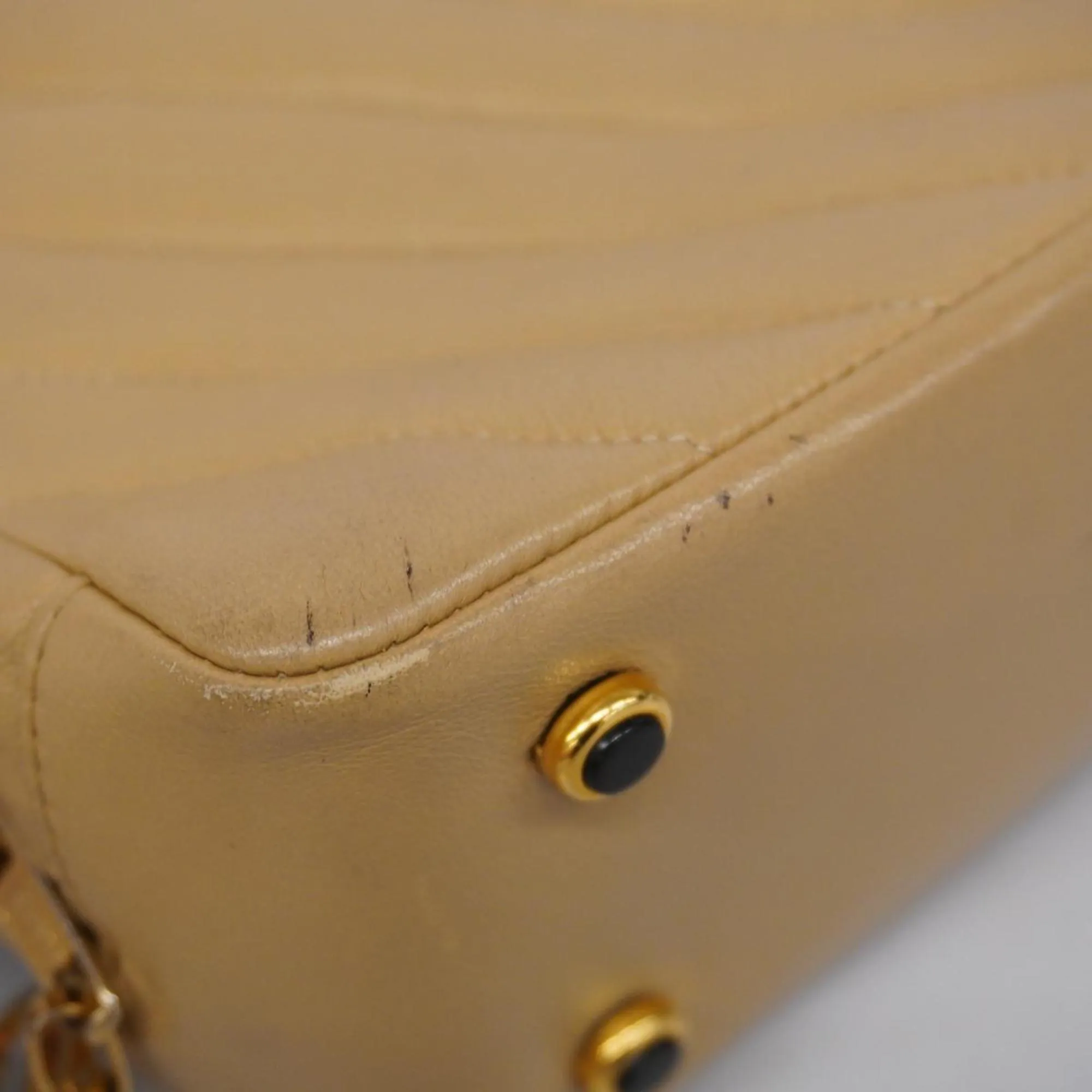 Chanel Shoulder Bag V Stitch Lambskin Beige Women's