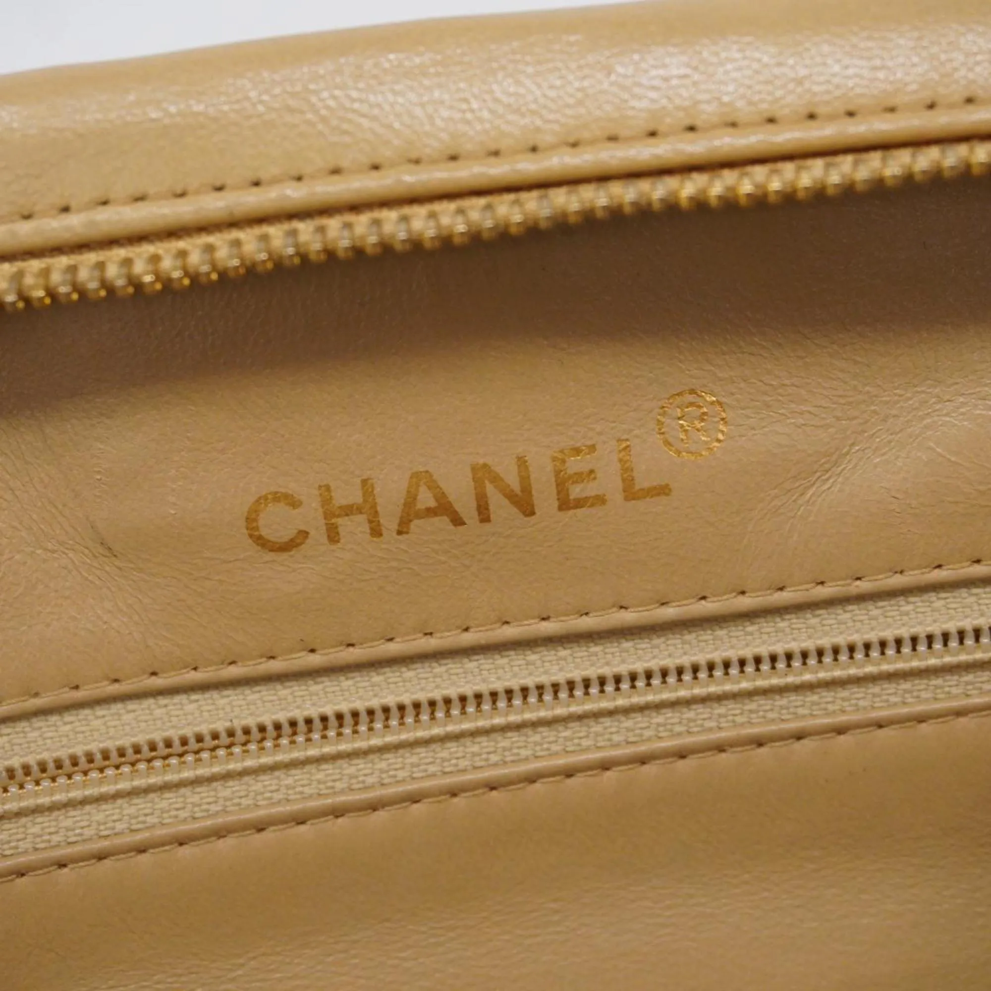 Chanel Shoulder Bag V Stitch Lambskin Beige Women's