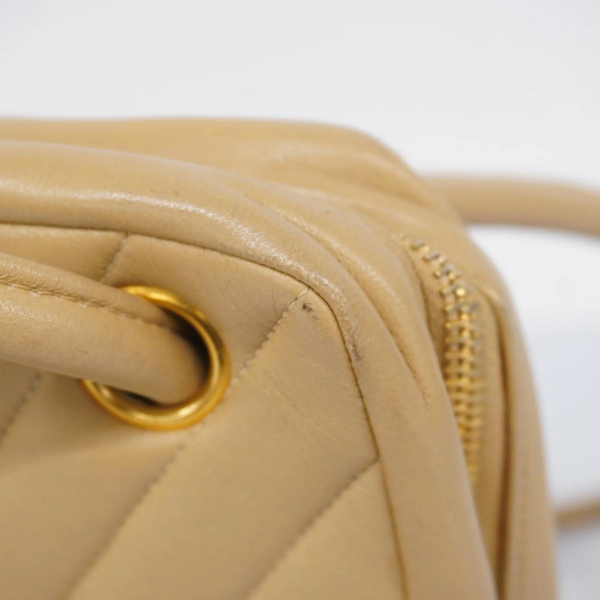 Chanel Shoulder Bag V Stitch Lambskin Beige Women's
