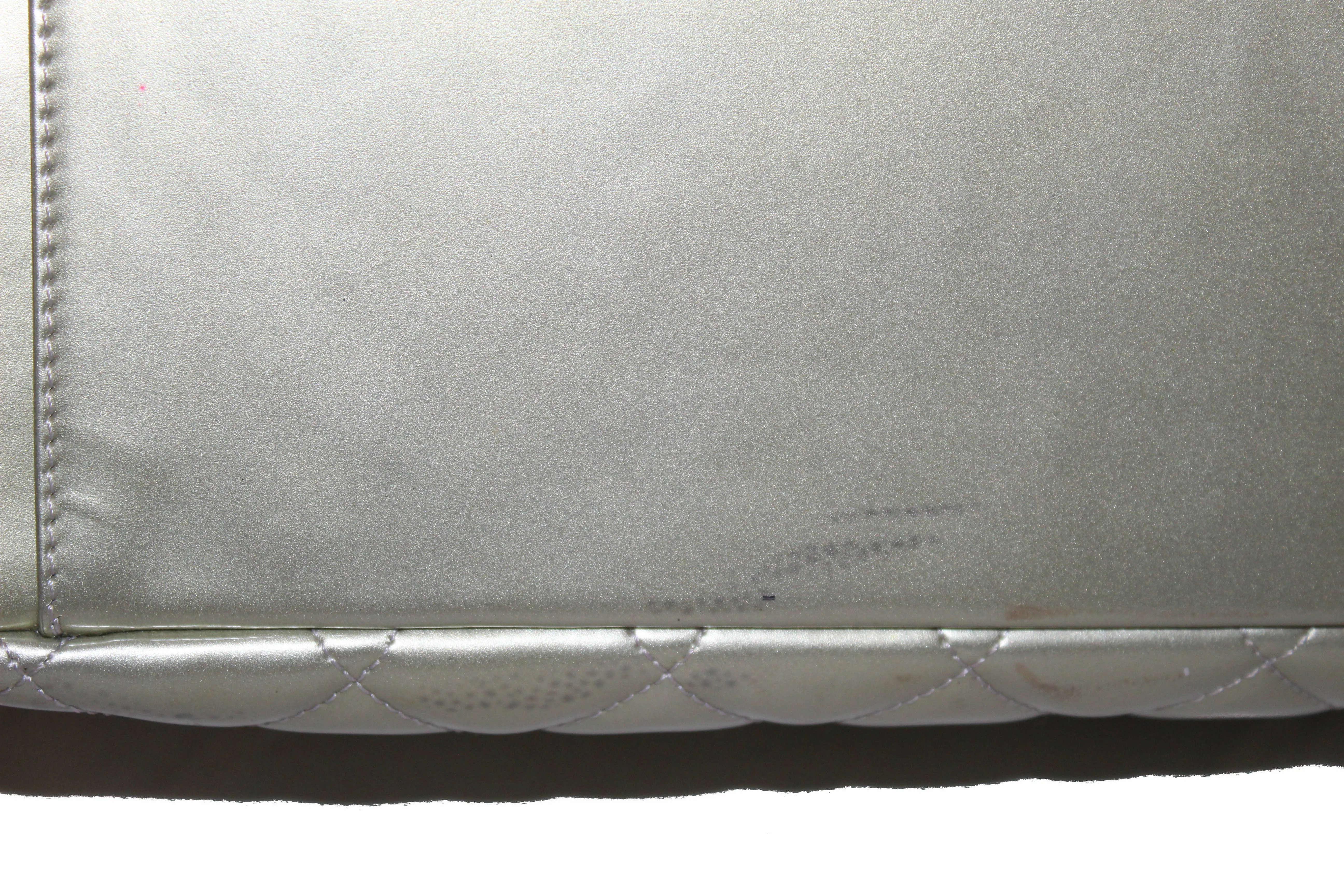 Chanel Silver Patent Quilted Leather Large Grand Shopping Tote Shoulder Bag