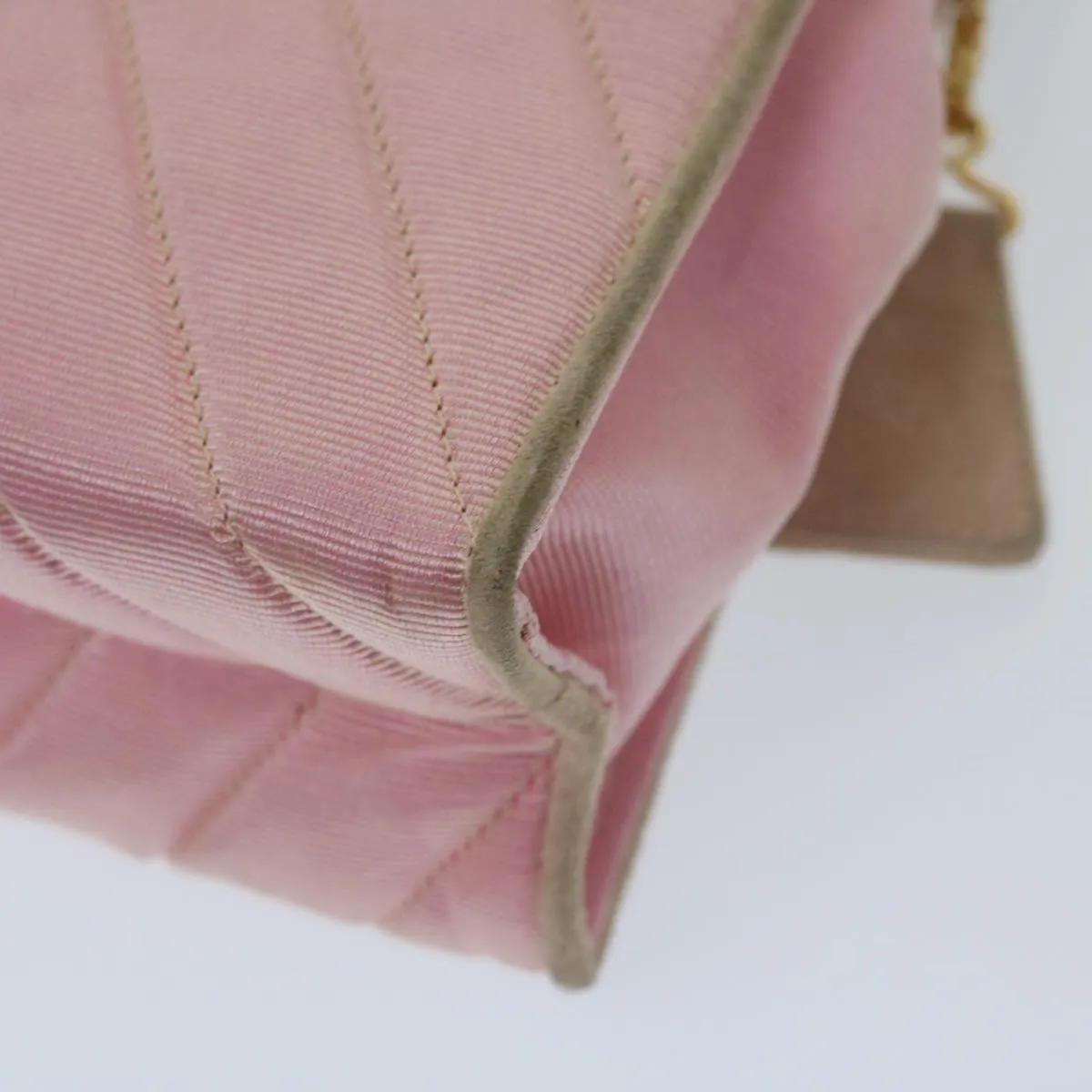 CHANEL V Stitch Stone Shoulder Bag Canvas Pink CC Auth bs12895