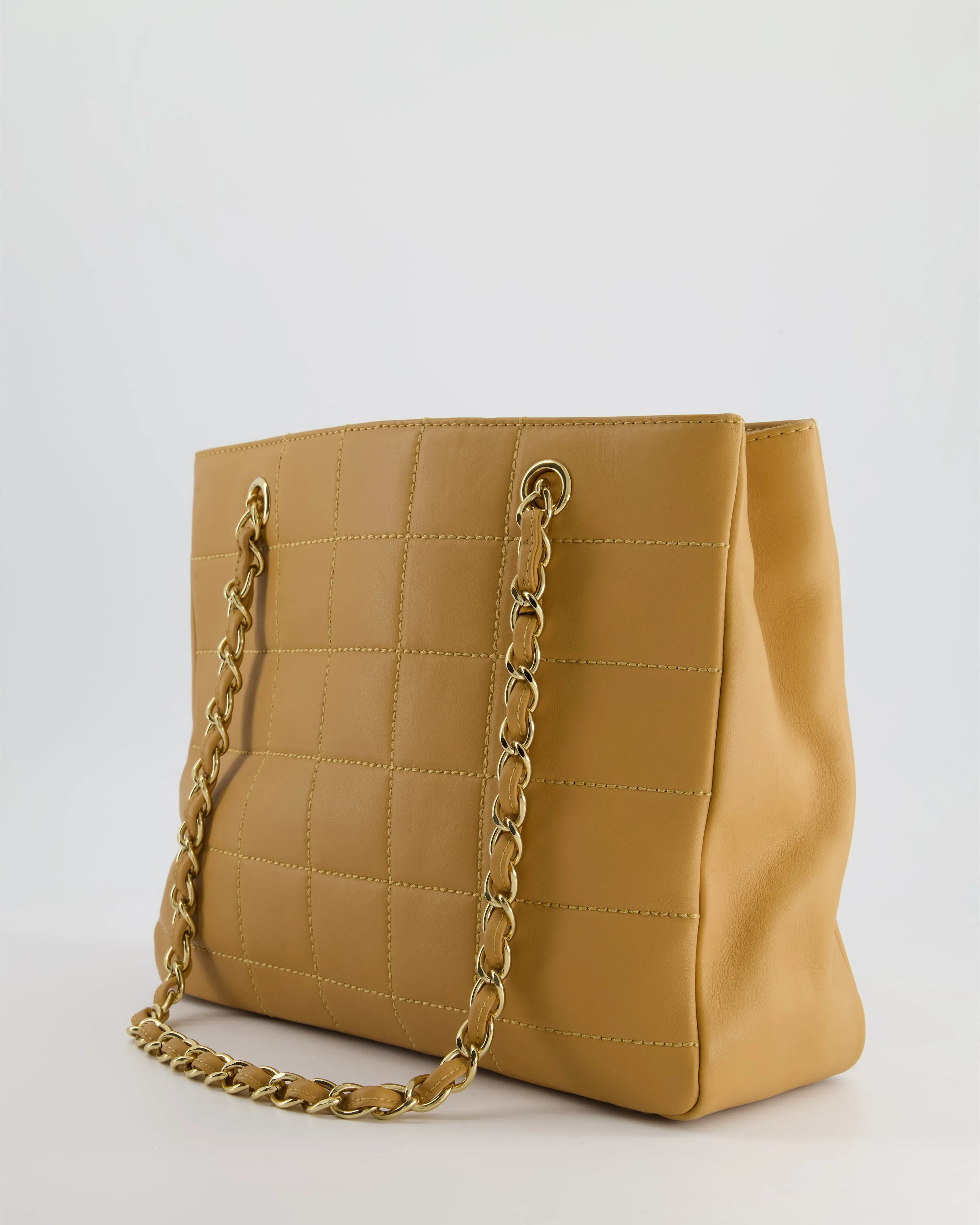 Chanel Vintage Beige Stitched Shoulder Bag in Lambskin Leather with Champagne Gold Hardware