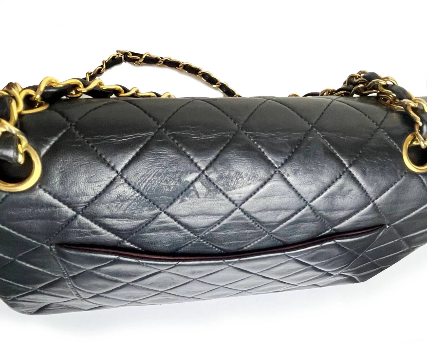 CHANEL Vintage Classic Timeless Double Flap Lambskin 10" Shoulder Bag .