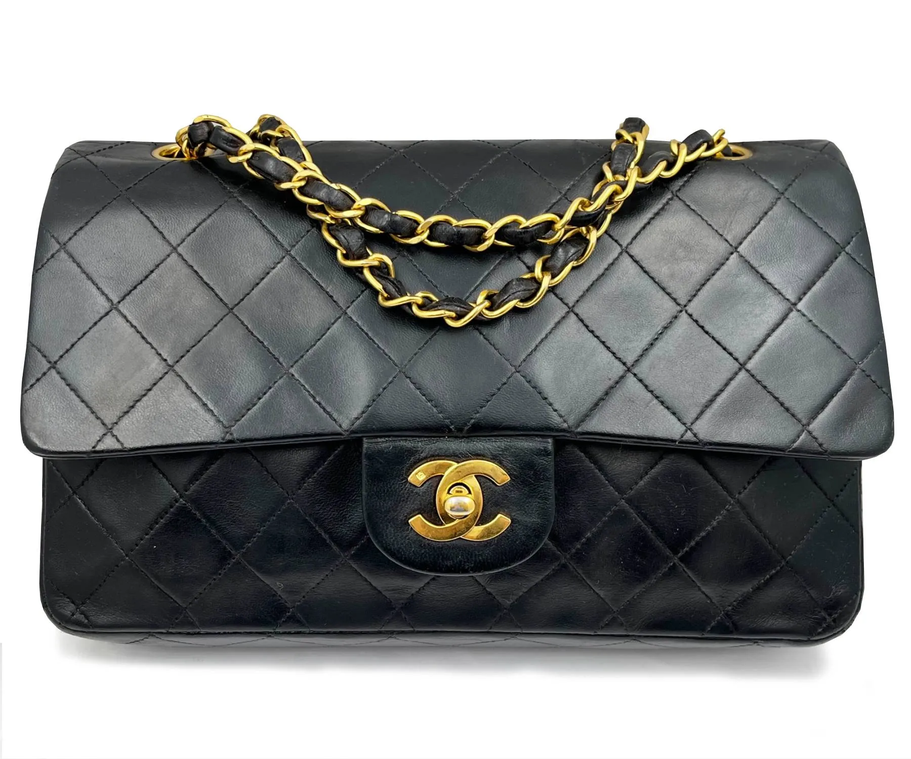 CHANEL Vintage Classic Timeless Double Flap Lambskin 10" Shoulder Bag