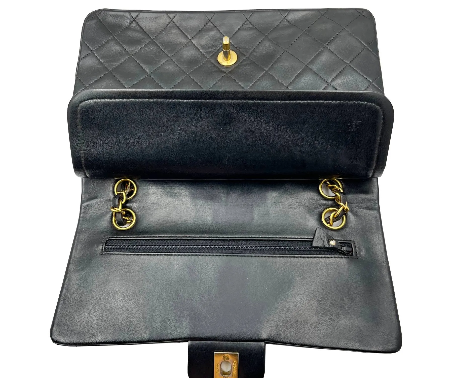 CHANEL Vintage Classic Timeless Double Flap Lambskin 10" Shoulder Bag