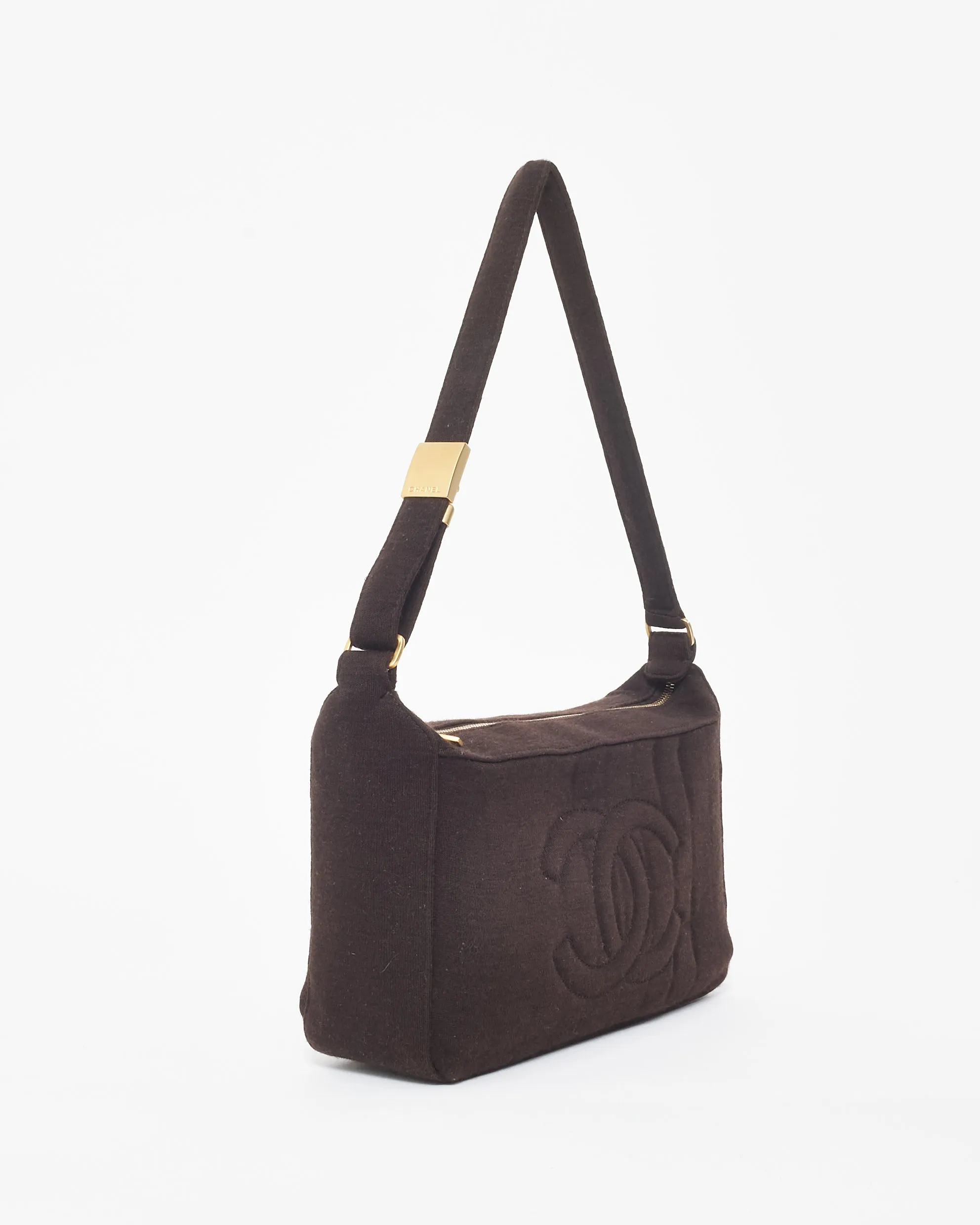 Chanel Vintage Dark Brown Cloth Chocolate Bar Shoulder Bag