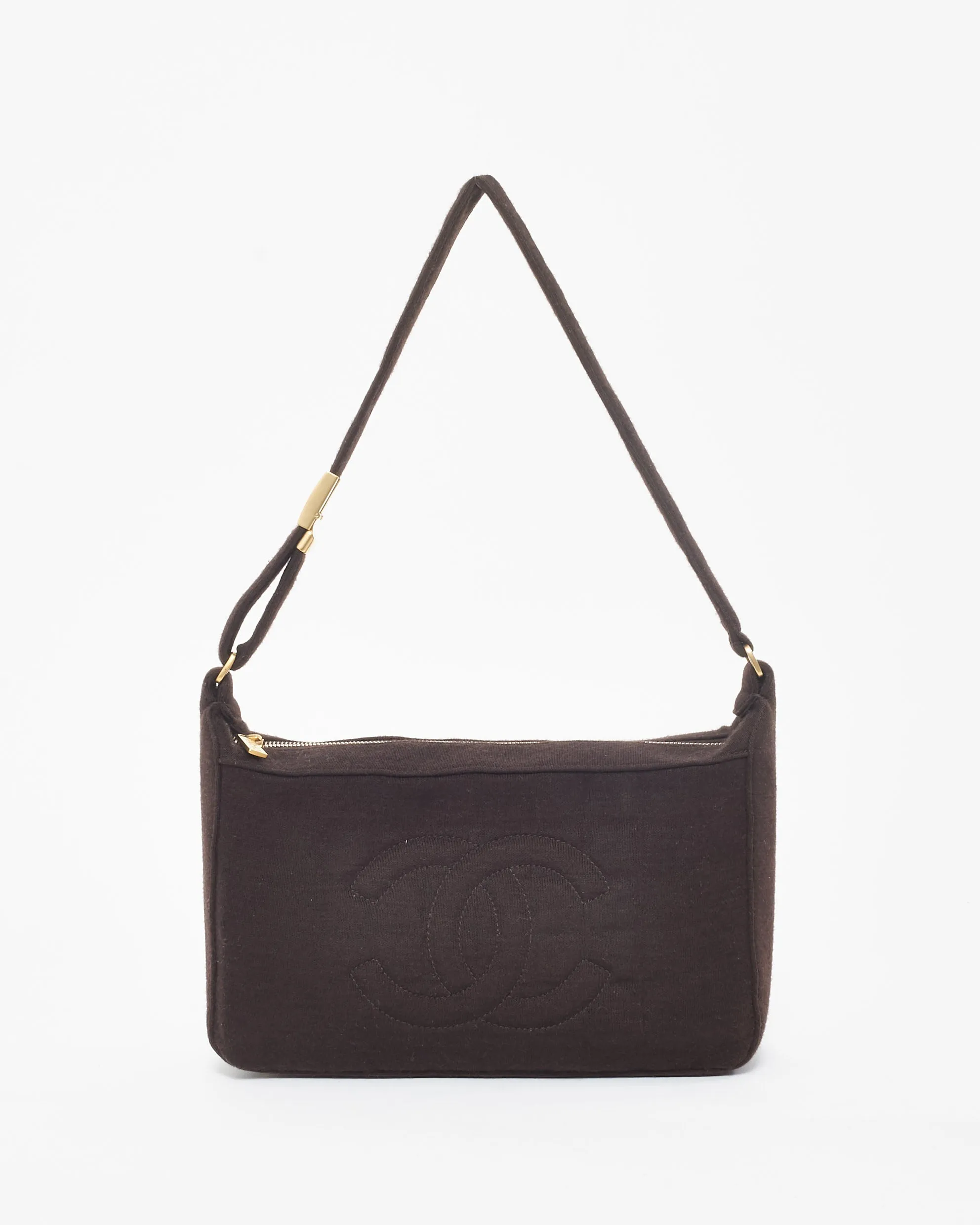 Chanel Vintage Dark Brown Cloth Chocolate Bar Shoulder Bag