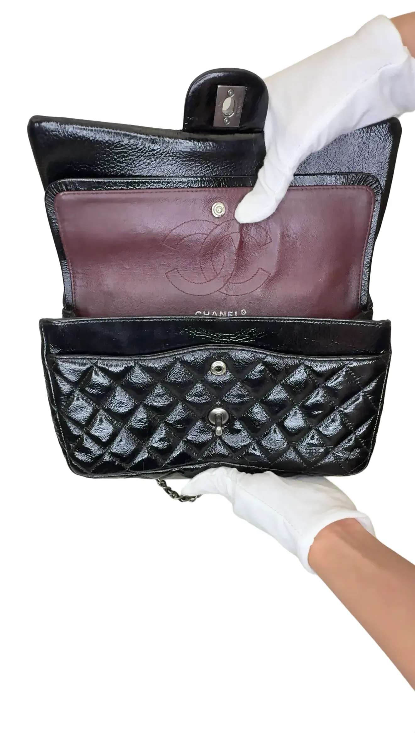Chanel Vintage Patent Jumbo Classic Single Flap Shoulder Bag - Black Shoulder Bags B24-15 B24-15