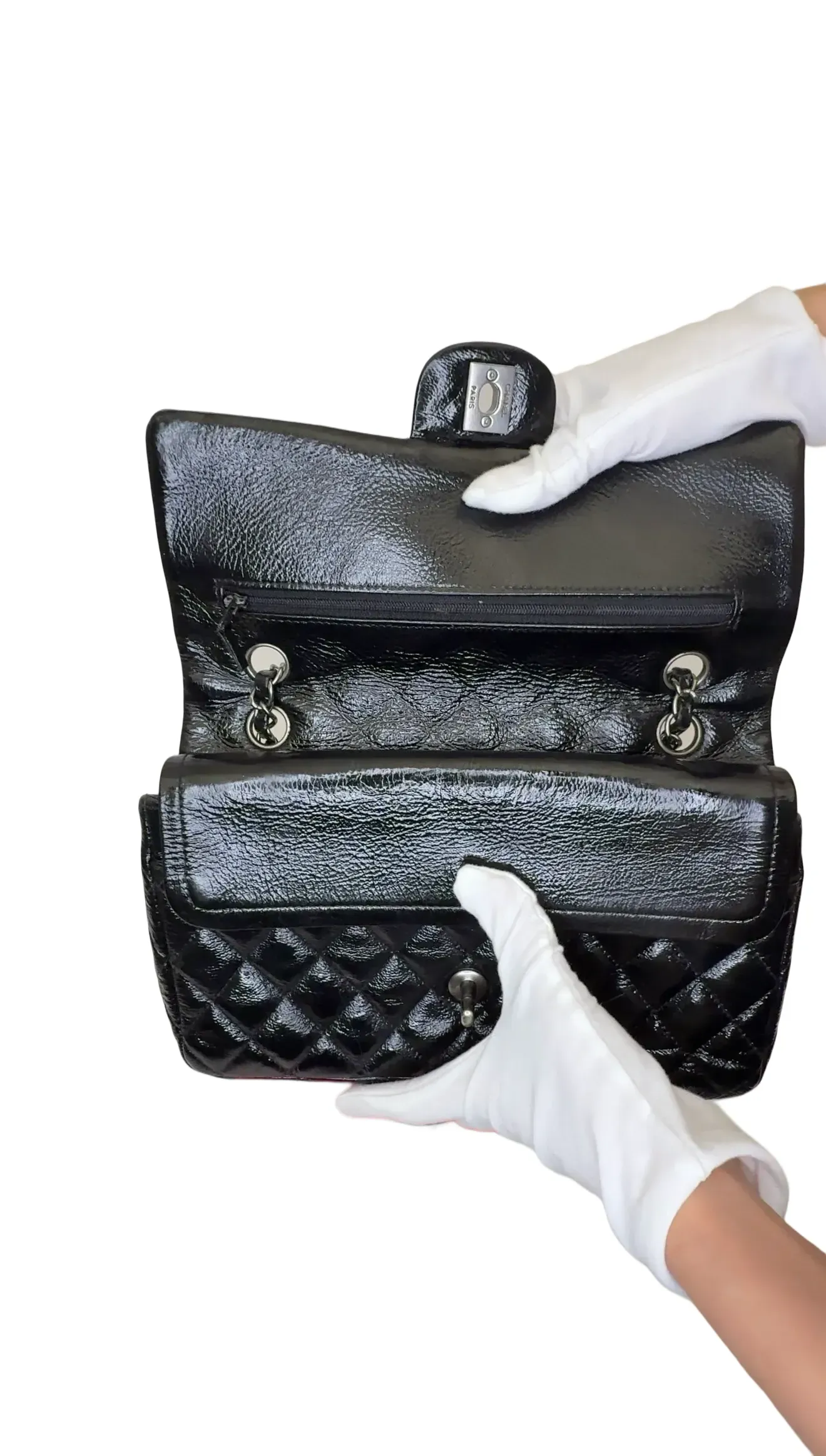 Chanel Vintage Patent Jumbo Classic Single Flap Shoulder Bag - Black Shoulder Bags B24-15 B24-15