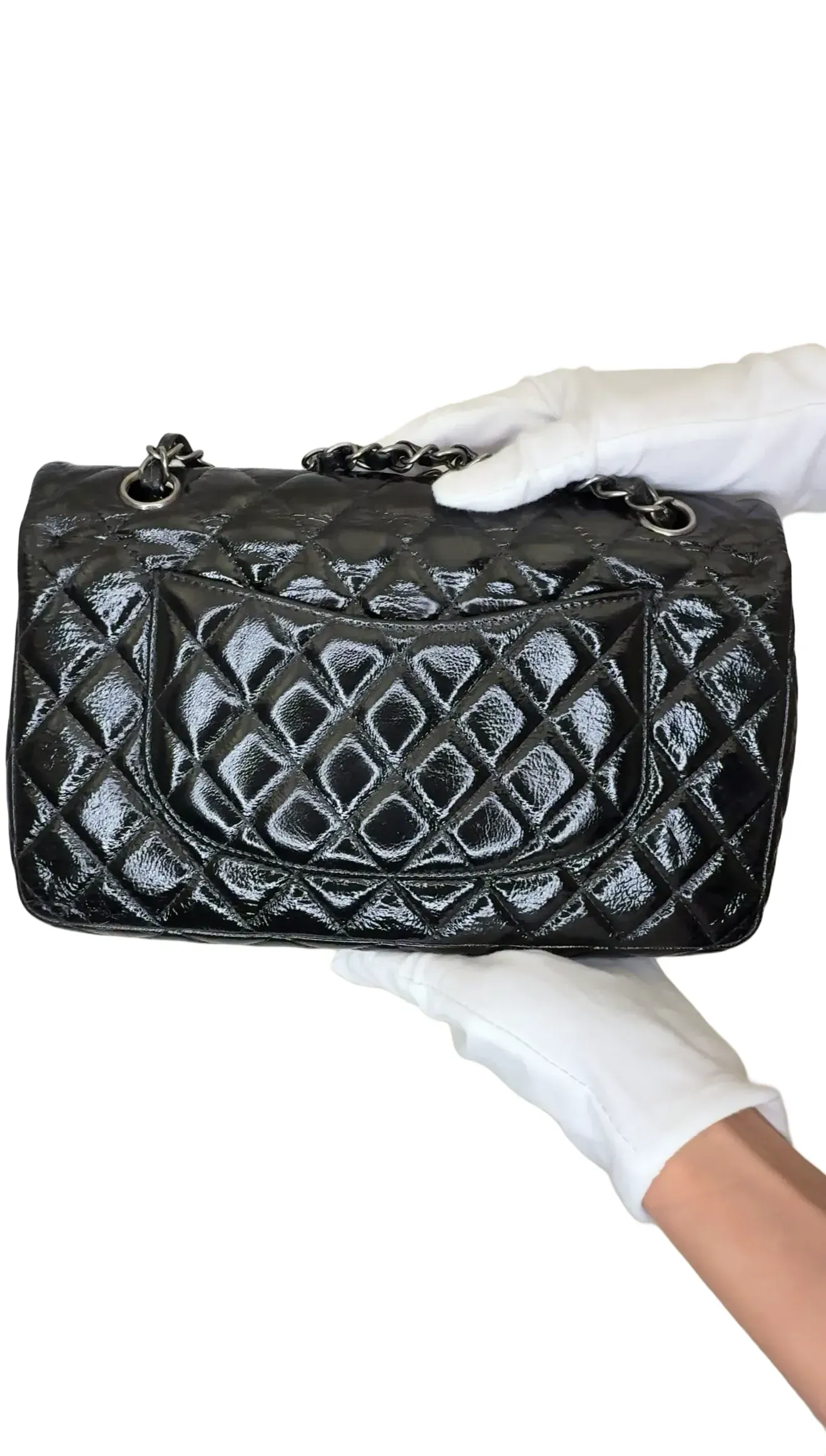 Chanel Vintage Patent Jumbo Classic Single Flap Shoulder Bag - Black Shoulder Bags B24-15 B24-15