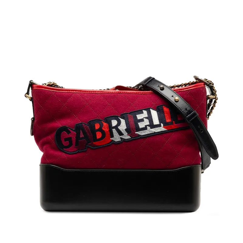 Chanel Wool & Leather Gabrielle Shoulder Bag Leather Shoulder Bag in Good condition