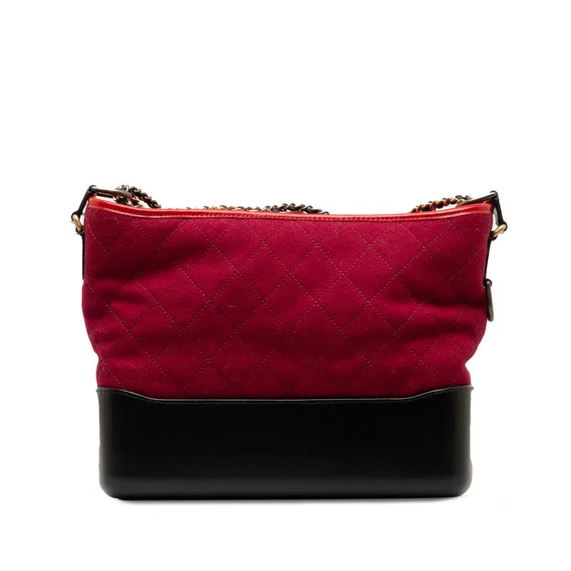Chanel Wool & Leather Gabrielle Shoulder Bag Leather Shoulder Bag in Good condition