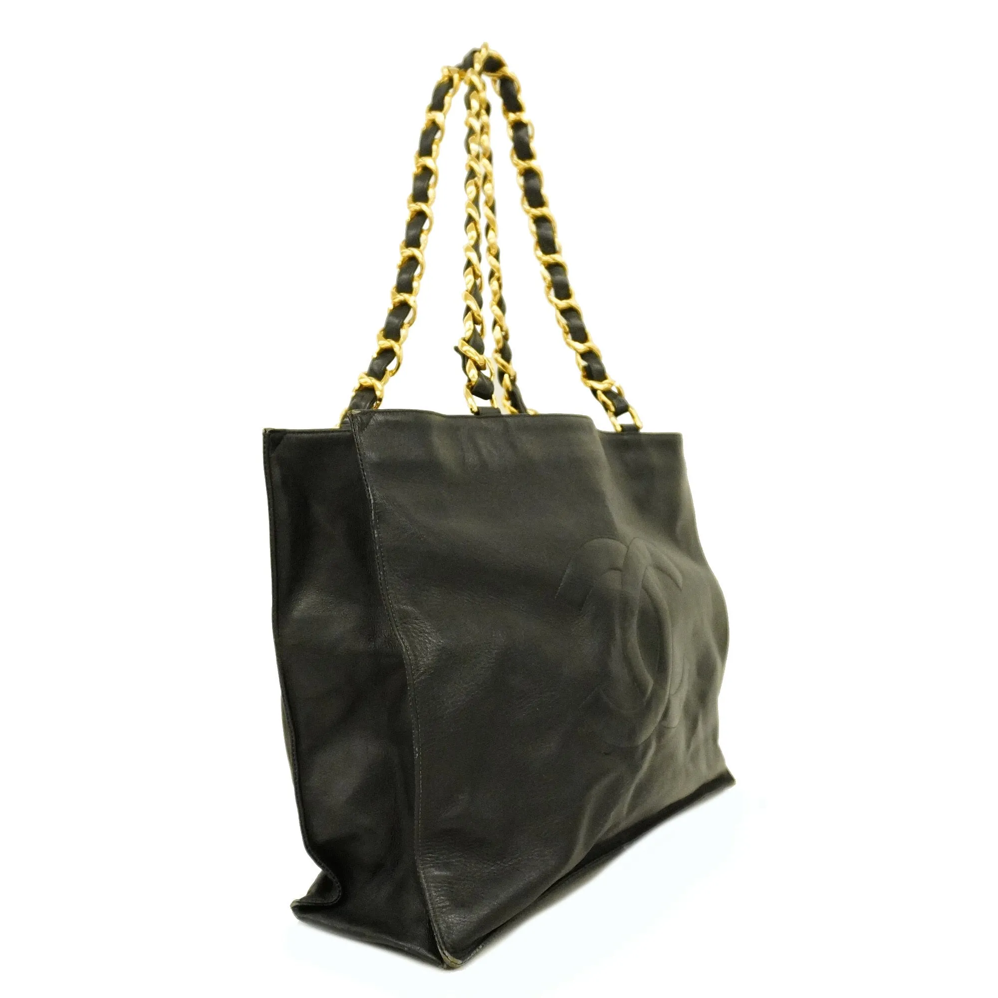 ChanelAuth  Chain Shoulder Women's Leather Tote Bag Black