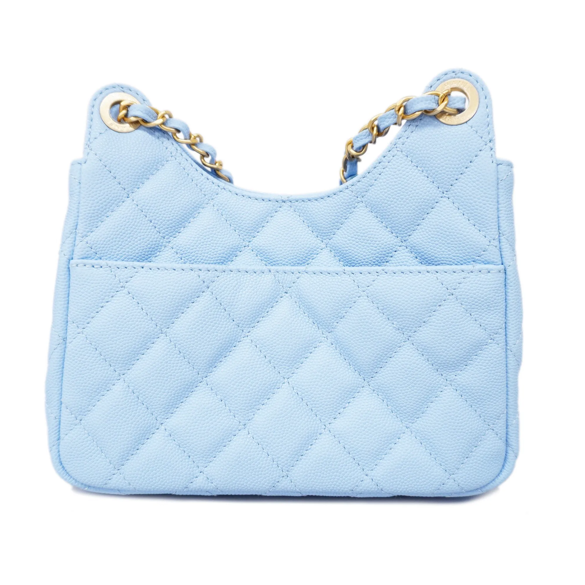 ChanelAuth  Matelasse Chain Shoulder Women's Caviar Leather Light Blue