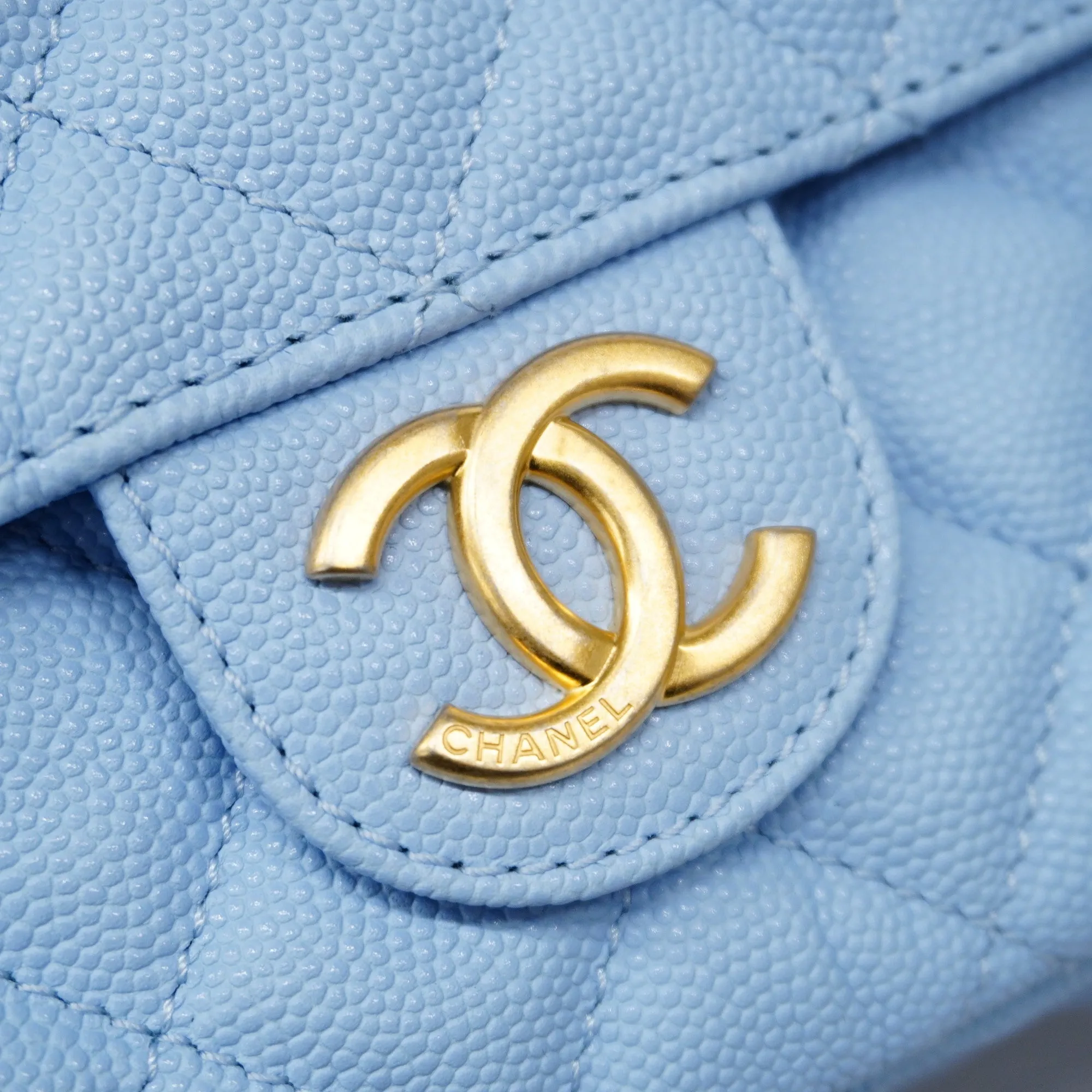 ChanelAuth  Matelasse Chain Shoulder Women's Caviar Leather Light Blue