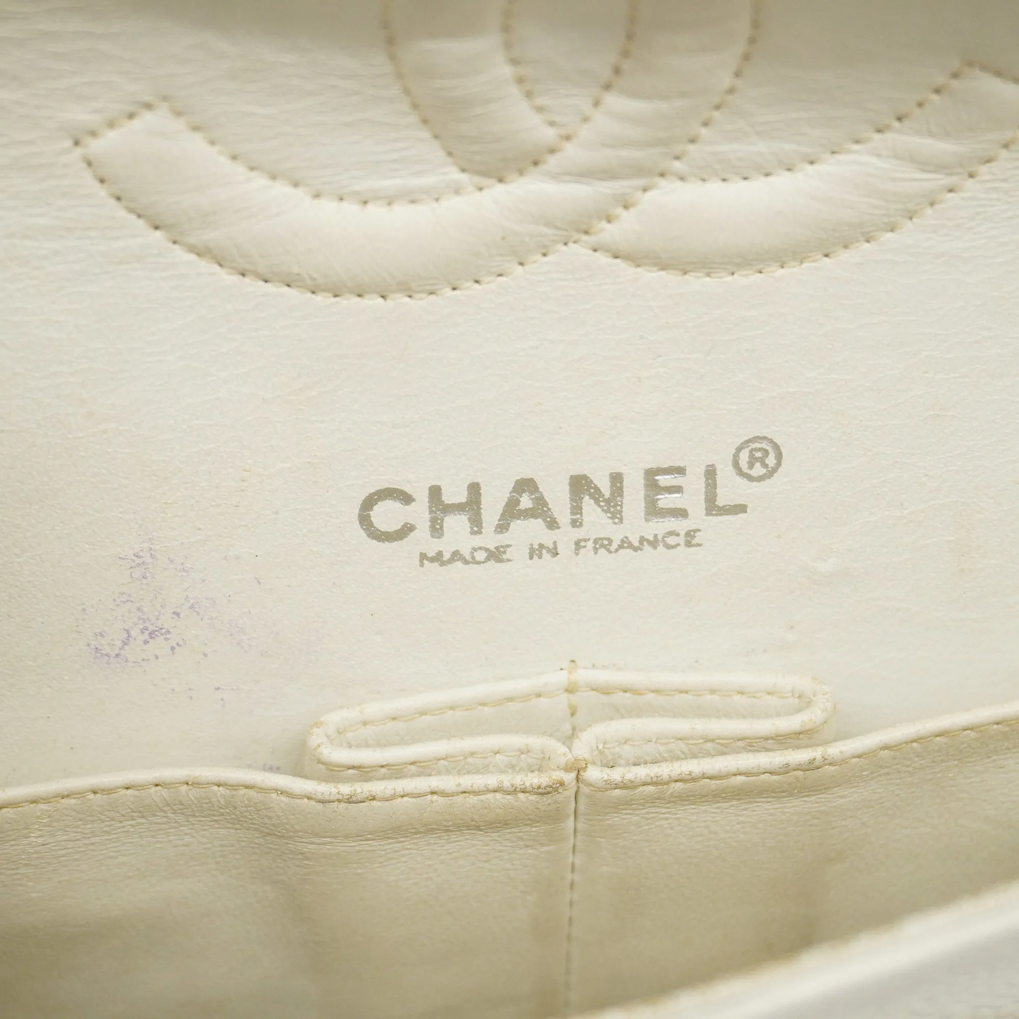 ChanelAuth  Matelasse W Flap W Chain Women's Caviar Leather Shoulder Bag White