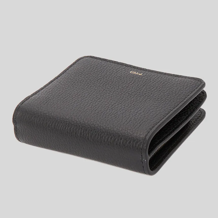 CHLOE Alphabet Compact Wallet In Grained Leather Black CHC22WP765F57