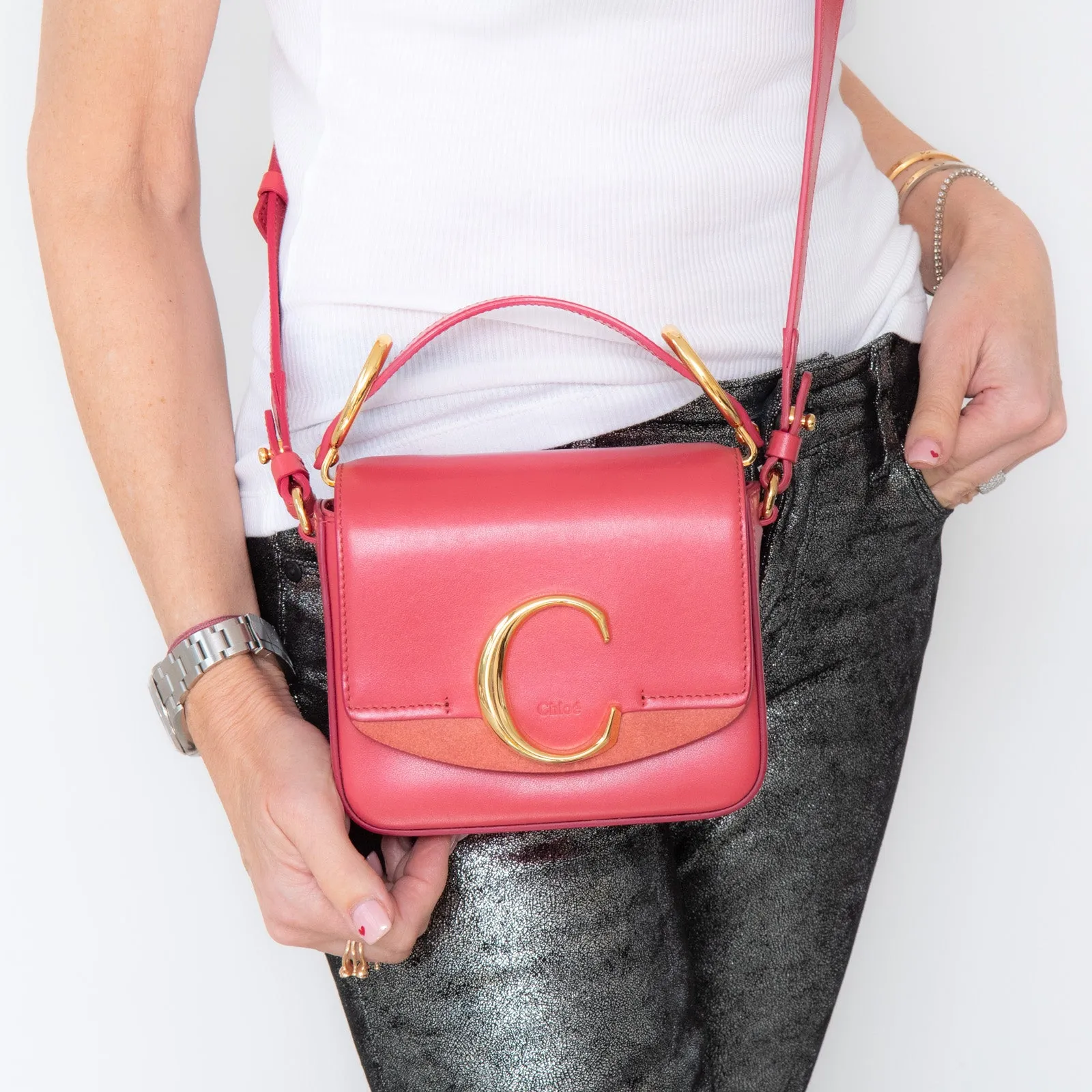 Chloe Captive Scarlet Pink Mini  C Logo Crossbody Bag