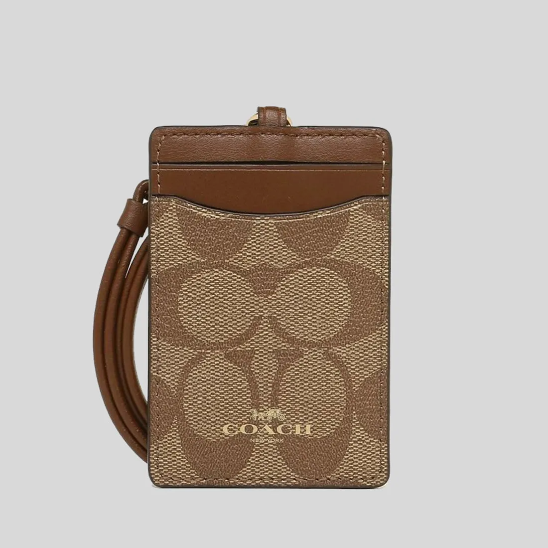 COACH ID Lanyard In Signature Canvas Khaki Saddle 63274