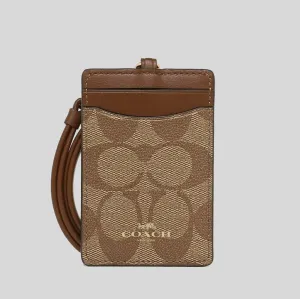 COACH ID Lanyard In Signature Canvas Khaki Saddle 63274