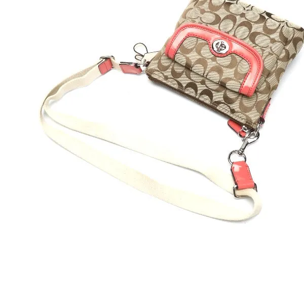 COACH Shoulder Bag leather Brown x pink Crossbody Signature Women Used