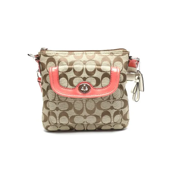 COACH Shoulder Bag leather Brown x pink Crossbody Signature Women Used