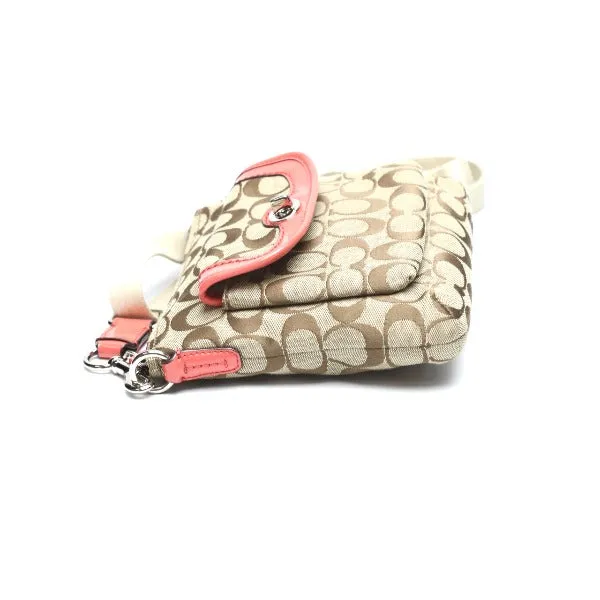 COACH Shoulder Bag leather Brown x pink Crossbody Signature Women Used