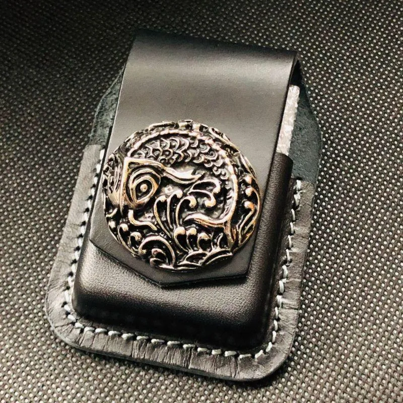 Coffee Handmade Leather Mens Indian Chief Zippo Lighter Holders Lighter Case For Men