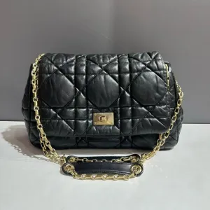Dior Cannage Quilted Black Leather Shoulder Bag
