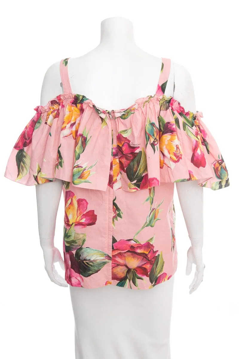 Dolce & Gabbana Floral Cotton Cold Shoulder Blouse SZ 48