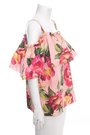 Dolce & Gabbana Floral Cotton Cold Shoulder Blouse SZ 48