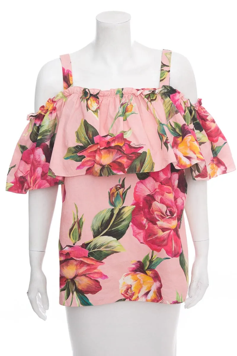 Dolce & Gabbana Floral Cotton Cold Shoulder Blouse SZ 48