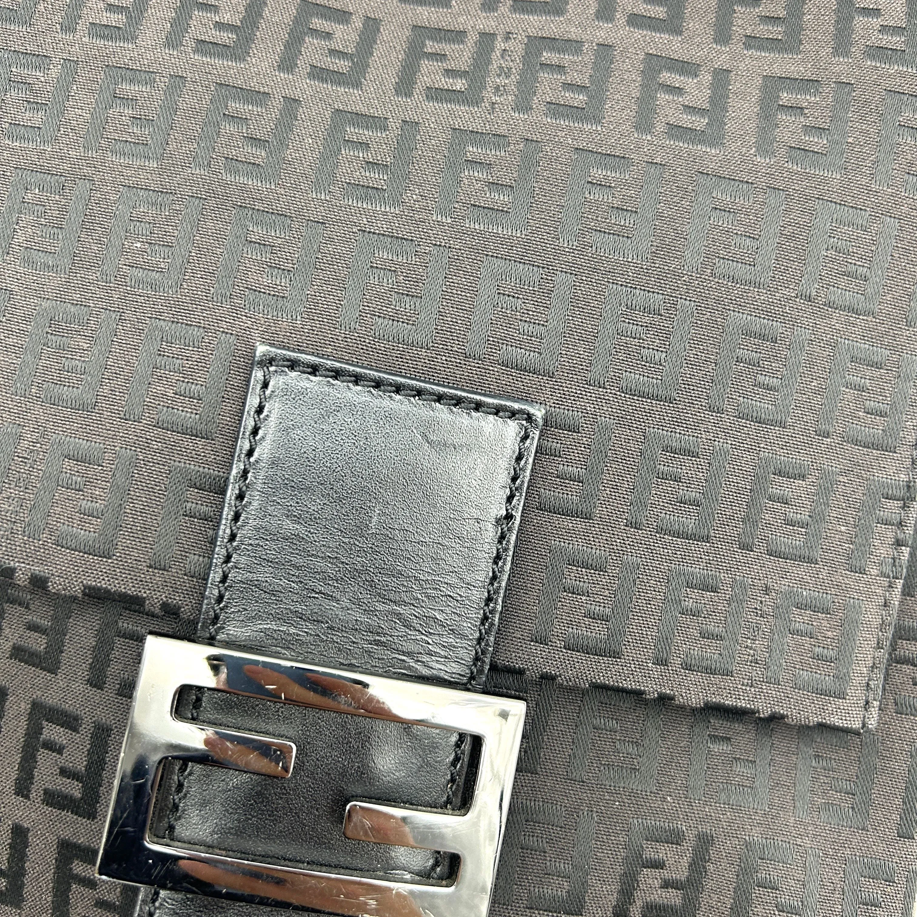Fendi Mamma Baguette Black Canvas Shoulder Bag AF546