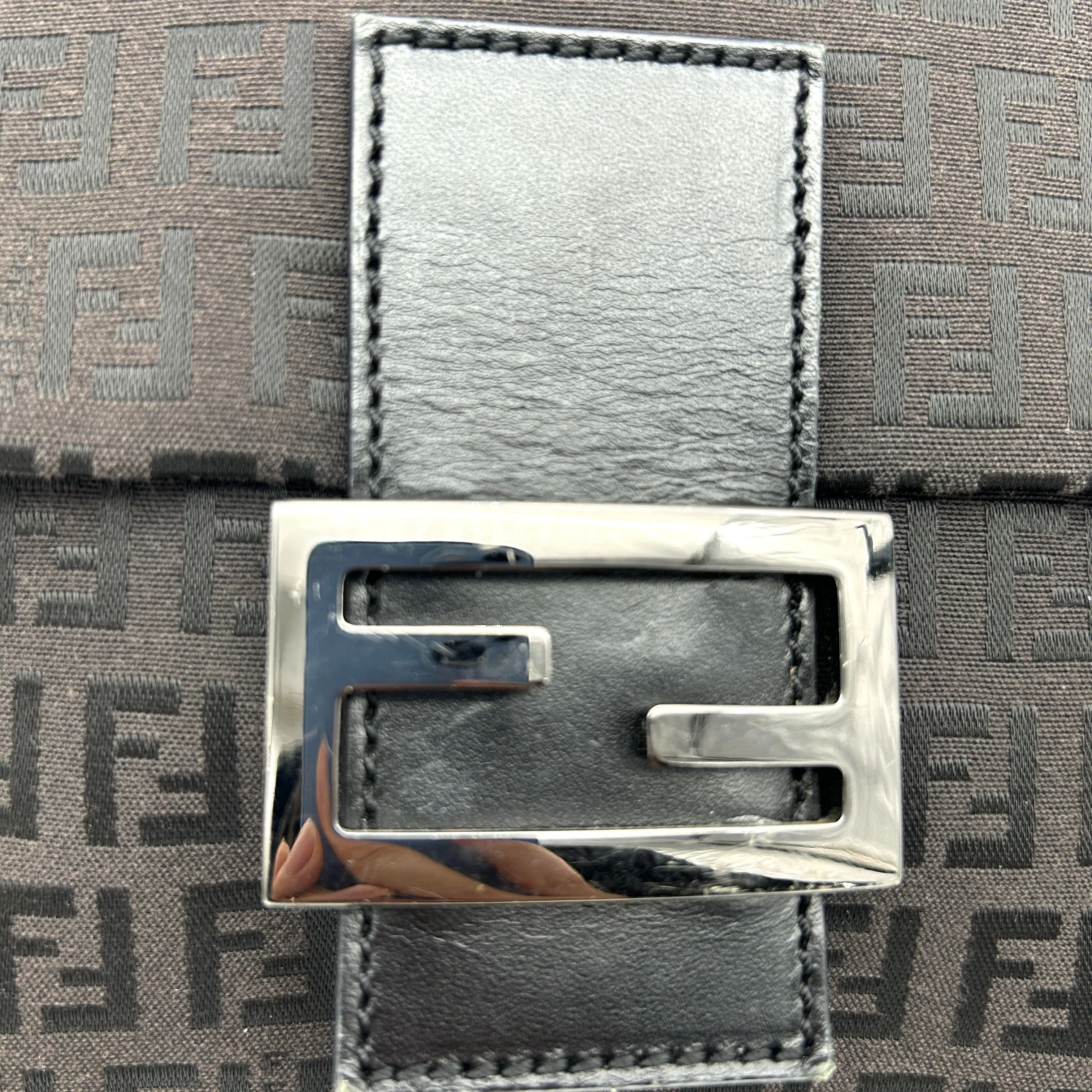 Fendi Mamma Baguette Black Canvas Shoulder Bag AF546