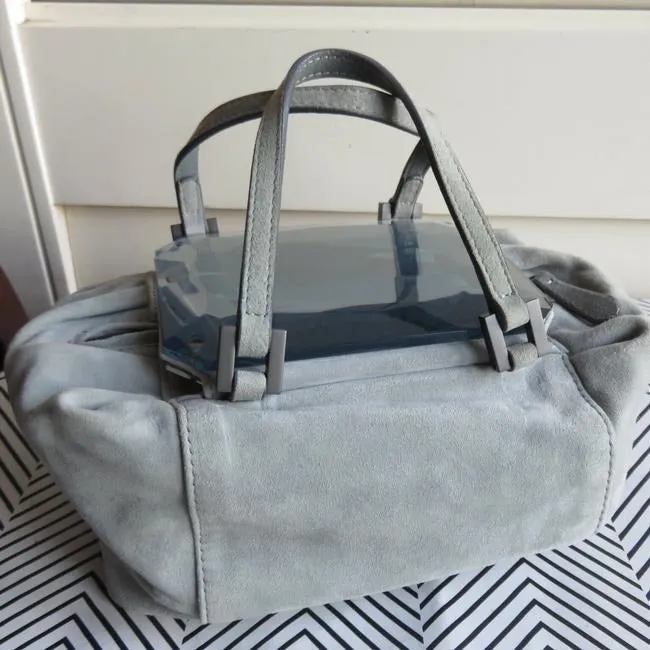 Fendi Shoulder Bag W Be Jewel Style Faceted Grey Suedeblue Resin Top And Satchel