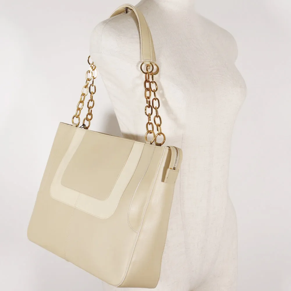 Gianni Versace Shoulder Bag Calfskin beige ChainShoulder Women Used