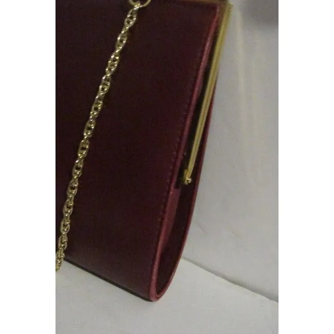 Gucci Clutch W Two Bagclutch Removable Chain Strap Dark Red Leathergold Shoulder Bag