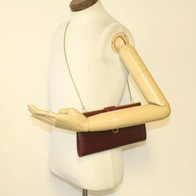 Gucci Clutch W Two Bagclutch Removable Chain Strap Dark Red Leathergold Shoulder Bag