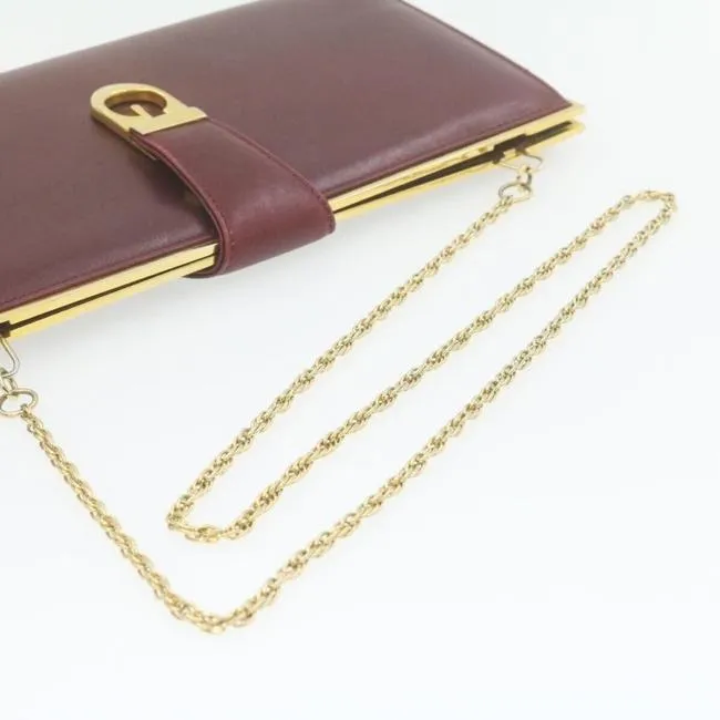 Gucci Clutch W Two Bagclutch Removable Chain Strap Dark Red Leathergold Shoulder Bag