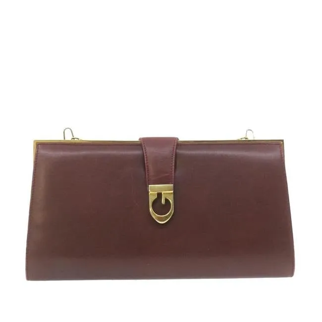 Gucci Clutch W Two Bagclutch Removable Chain Strap Dark Red Leathergold Shoulder Bag