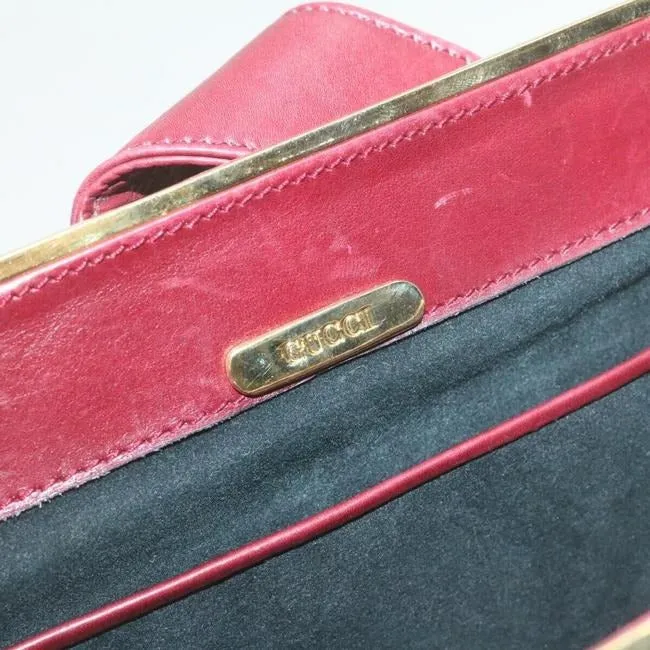 Gucci Clutch W Two Bagclutch Removable Chain Strap Dark Red Leathergold Shoulder Bag