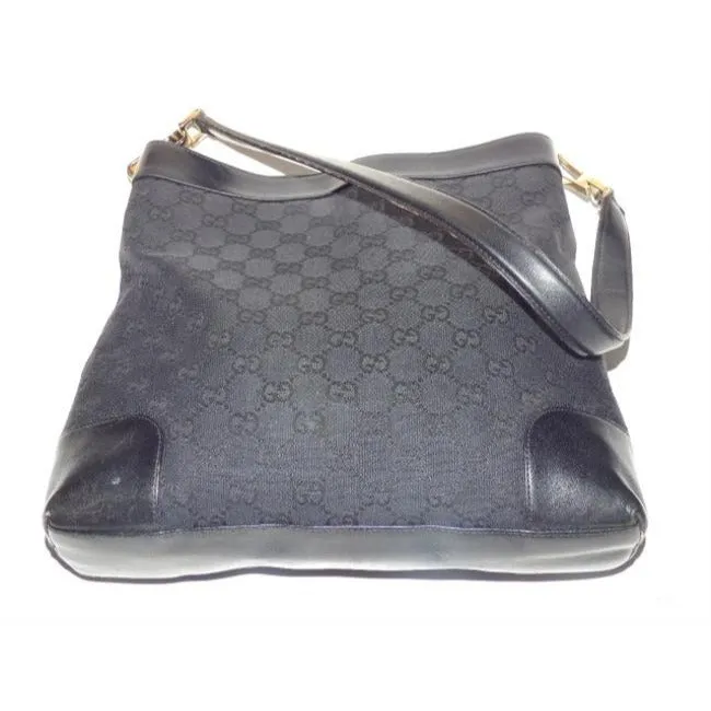 Gucci Gg Supreme Shoulder Guccissima Top Handle Black G Logo Print Leather Canvas Hobo