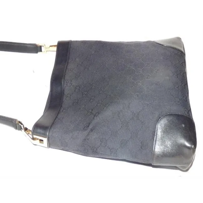 Gucci Gg Supreme Shoulder Guccissima Top Handle Black G Logo Print Leather Canvas Hobo