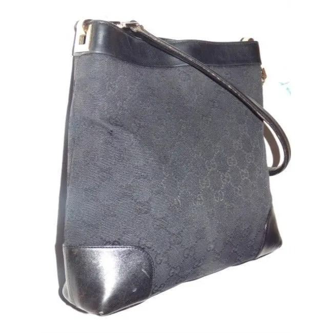 Gucci Gg Supreme Shoulder Guccissima Top Handle Black G Logo Print Leather Canvas Hobo