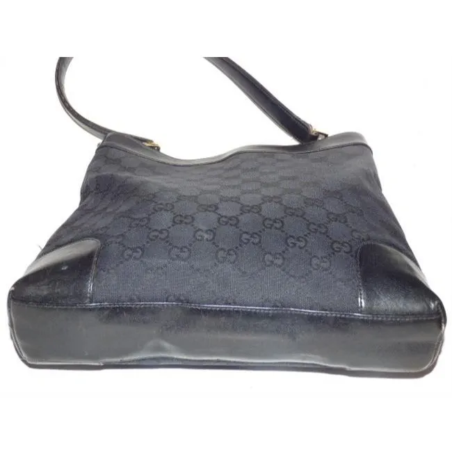 Gucci Gg Supreme Shoulder Guccissima Top Handle Black G Logo Print Leather Canvas Hobo