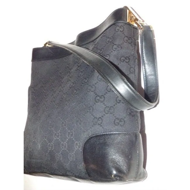 Gucci Gg Supreme Shoulder Guccissima Top Handle Black G Logo Print Leather Canvas Hobo