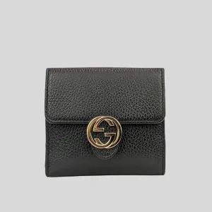 GUCCI Interlock GG Bifold Leather Wallet Black 615525
