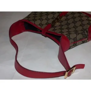 Gucci Jackie Shoulder Guccissima Print Style Top Handle Red And Brown G Logo Leather Hobo Bag