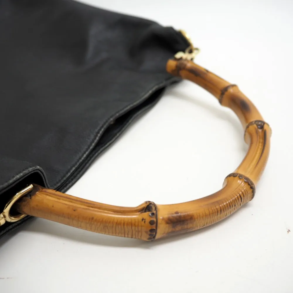 GUCCI Shoulder Bag 001 2852 1577 0 Leather, Bamboo black One Shoulder Bag Bamboo Women Used
